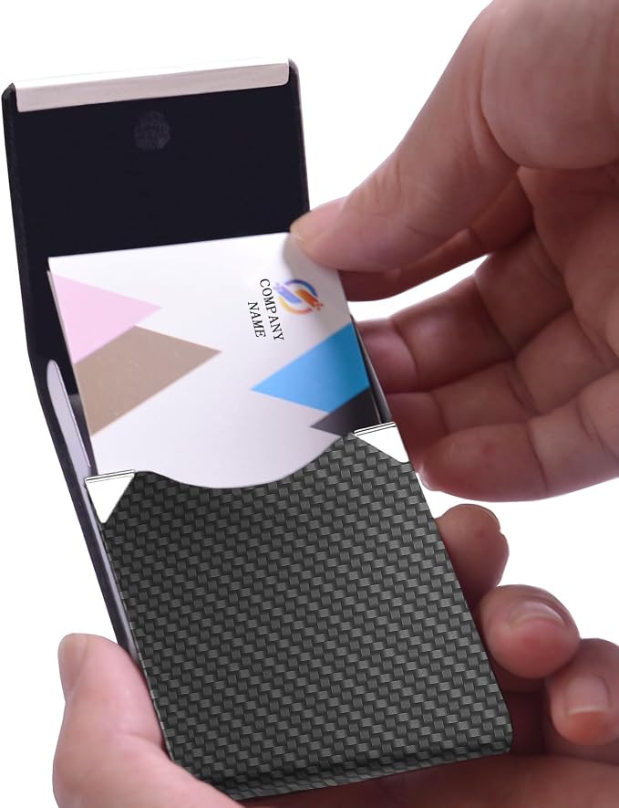 Business Card Holder with Ultra Slim Design,Business Card Case with Premium PU Leather,Suit Pocket Metal Card Holder for Women/Men,Professional Name Card Holder with Magnetic Shut (Black1)