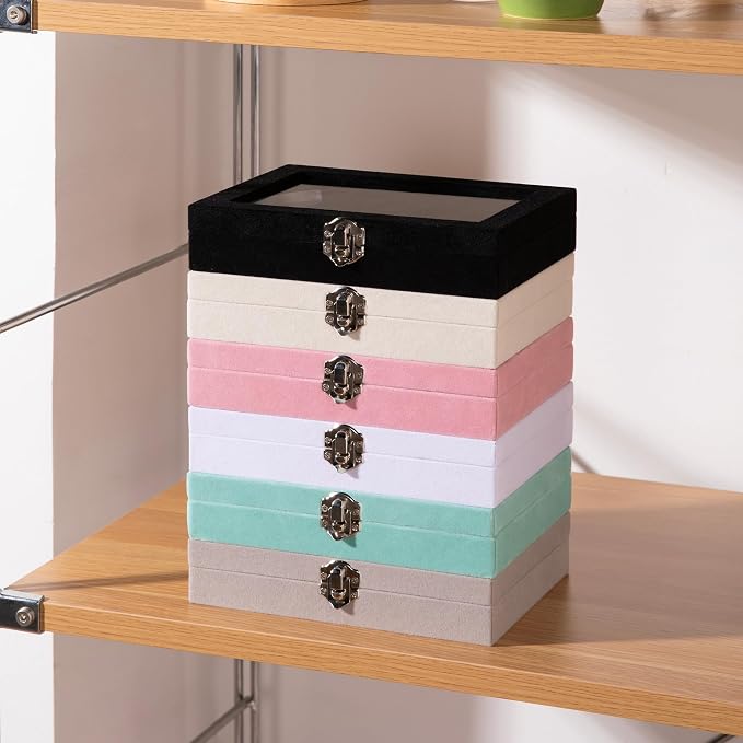 Frebeauty 24 Grid Earring Organizer,Small Velvet Jewelry Tray with Lid | Portable Jewelry Box for Rings Stud,Velvet Lining for Protecting Jewelry,Adjustable Dividers,Glass Lid for Clear Review