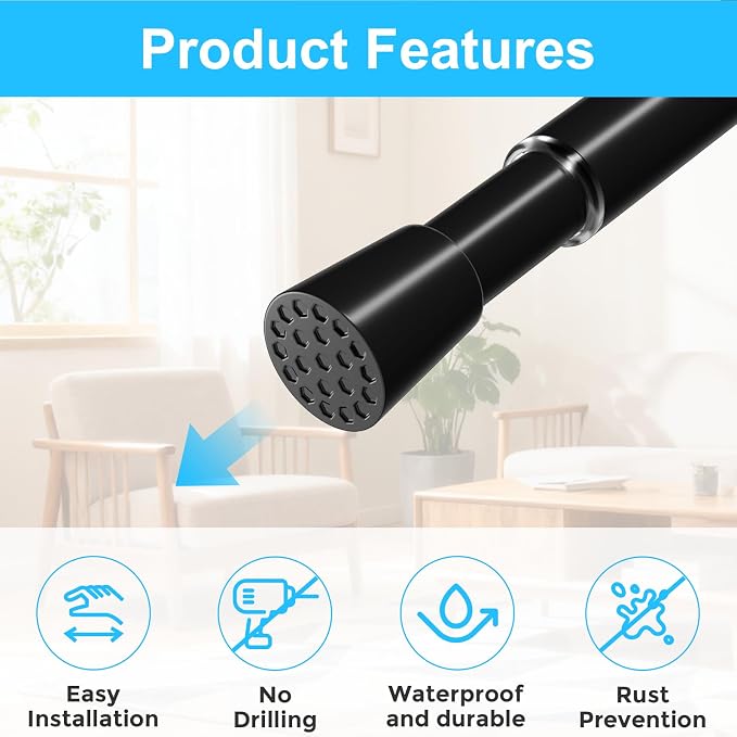 MEXAU 4 Pack Black Spring Tension Curtain Rod for Window 23 to 37 Inch Thin Spring Tension Rods Small tension Rod Adjustable Expandable Spring Curtain Rods No Drill for Closet Cupboard Door Doorway