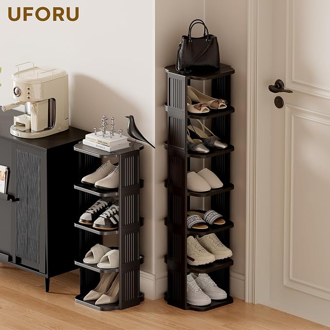 UFORU Vertical Shoe Rack, 9-Tier Plastic Stackable Storage Shelf for Small Closets and Narrow Spaces, Compact Free Standing Shoe Racks for Entryway Bedroom Dormitory