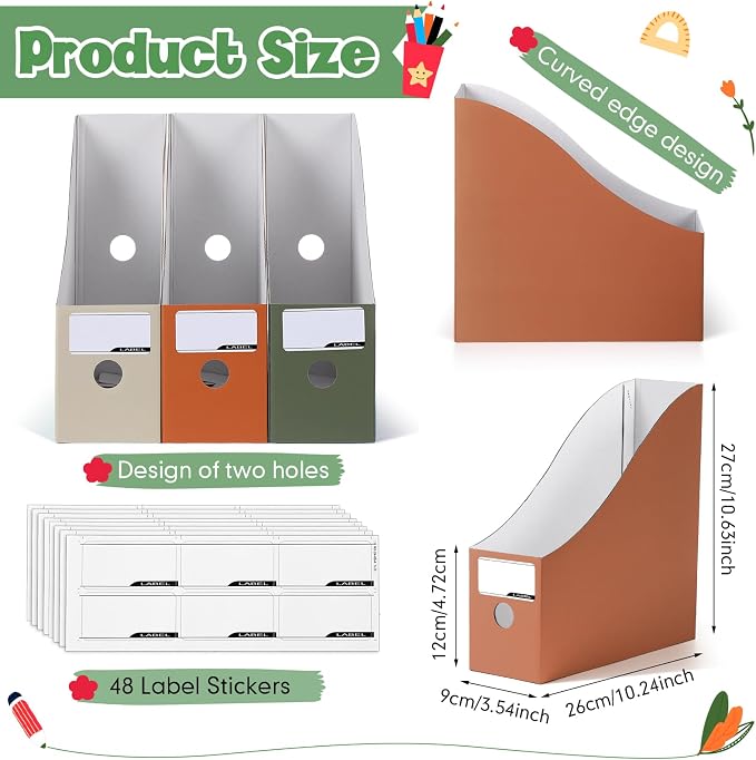 Colarr 24 Pcs Cardboard Magazine Holders 12 Colors Magazine Storage Box with Label Stickers Magazine File Holder Folder Book Holder for Desk Desktop Document Holder for School (Fresh Color)