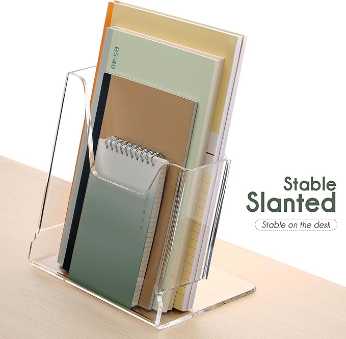 HeZone Acrylic Brochure Holder 8.5X11Inch , Clear Flyer Stand Display, Magazine Pamphlet, Booklet Holder for Desk(1 Pack) Used For Office Exhibitions Café Hotel Lobby Library...