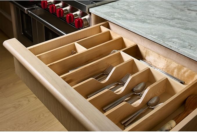Rev-A-Shelf Wood Trim-to-Custom-Fit Utensil Drawer Insert Organizer, 33.11" x 21.97" - Spoons, Forks, Silverware, and Cutlery Drop-In Storage Tray for Kitchen Cabinet Organization, 4WUTCT-36-1
