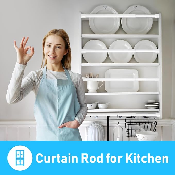MEXAU 2 Pack White Tension Rod 18 To 26 Inch Spring Tension Rod Adjustable Spring Curtain Rods No Drilling Short Curtain Rod Extendable Small Spring Tension Rod for Closet Cupboard Bars Refrigerator