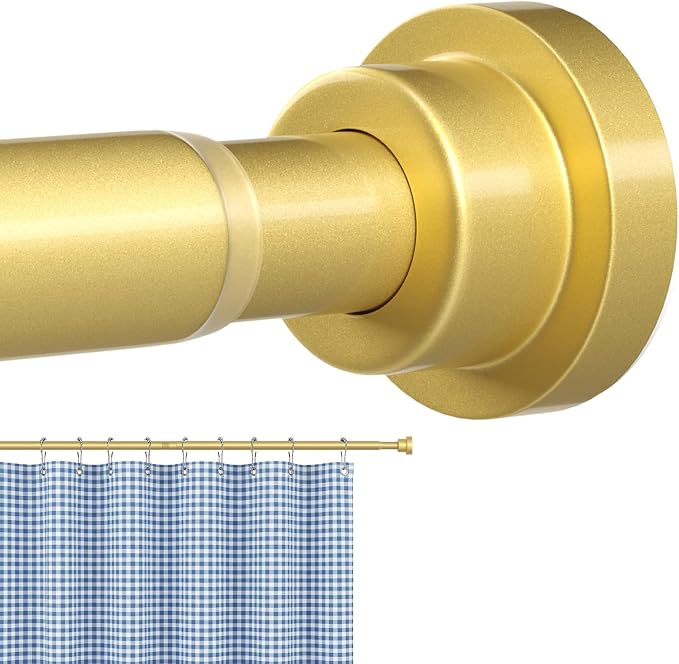 Tension Curtain Rod Gold Tension Rod 28 To 48 Inch Spring Curtain Rods Non Slip Tension Rods 1pcs for Windows No Drilling Adjustable Tension Rods of Curtains Window Closet Kitchen Wardrobe