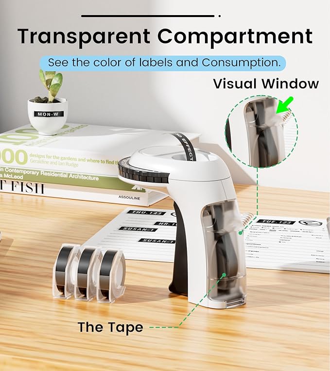 Embossing Label Maker Machine with Tapes, Manual Embossed Label Maker Retro, Vintage Embosser Labeler 3/8 Inch 9mm 3D Waterproof-Labels for Scrapbooking Supplies Kids DIY Craft Home School Use