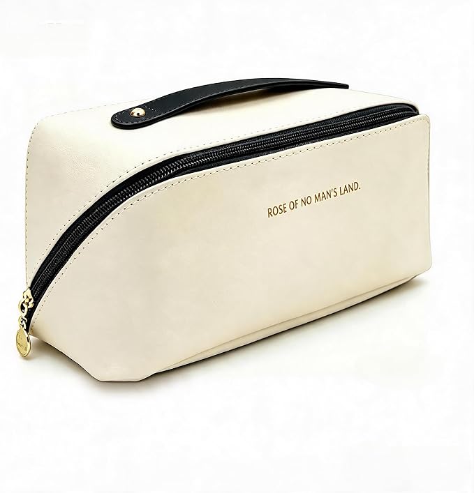 Travel Makeup Bag Women: 3-Compartment Waterproof PU Leather Cosmetic Organizer for Business Trip - Large Capacity Toiletry Pouch with 3 Pockets - On-the-Go Women 25-45