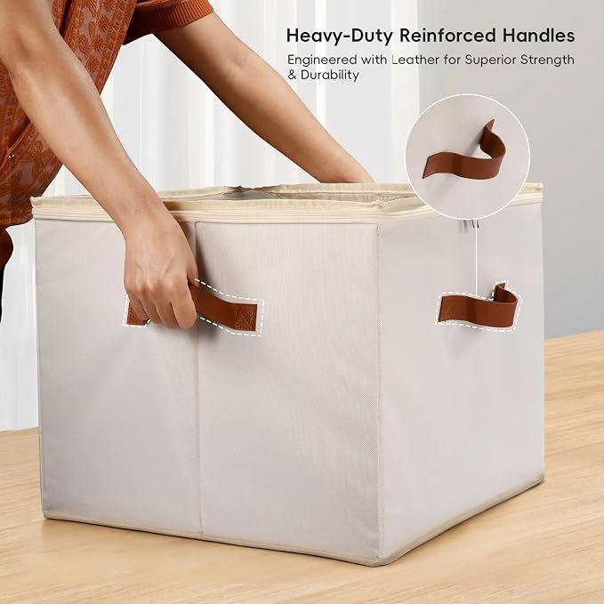 Shoe Organizer for Closet, 3 Pack Shoe Storage Bins with Clear Cover, Adjustable Dividers Fits 24-48 Pairs, Beige