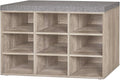 DINZI LVJ Shoe Bench, 9 Cubbies Shoe Organizer for Entryway, Storage Bench with Cushion, Cubby Shoe Rack with Adjustable Shelves for Living Room, Bedroom, Mudroom, Hallway, Greige
