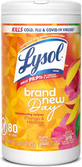 Lysol Disinfecting Wipes, Multi-Surface Cleaner, Mango, 80 ct. | All Purpose Cleaner, Sanitizing, Deodorizing, Apartment Essentials, Back To School Cleaning Supplies, Kitchen & Bathroom Wipe