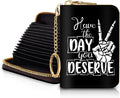 Blusabaca RFID Credit Card Holder Small Women Travel Wallet, Skull Sign | Removable Keychain, Case with Zipper, Vegan PU Leather, Cash Coin Pocket, Business Accordion Purse, Ladies Female Gift