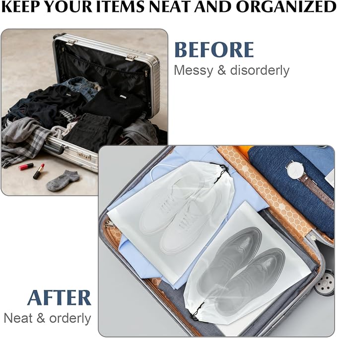 12 Pack Clear Drawstring Travel Shoe Bags, Large Size Transparent Storage Organizer for Men Women