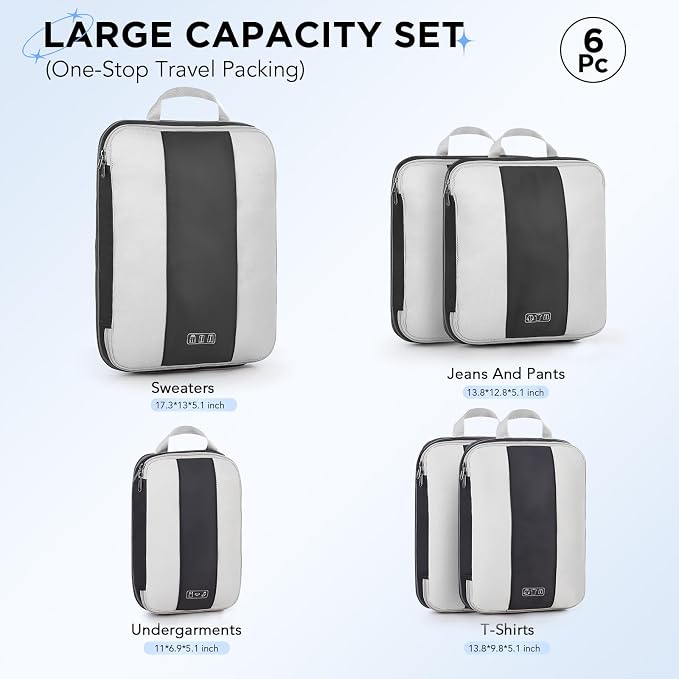 OlarHike 6 Set Compression Packing Cubes for Travel Essentials,Compressible Expandable Space Saver Bags for Organizing Clothes,Luggage Suitcase Garment Bags with Over 1000 pcs Mesh Holes(Black)