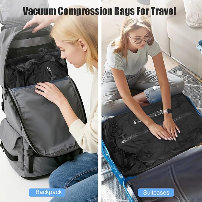 4PCS Vacuum Bags for Travel with Pump, 33L Large Reusable Compression Bags with IP68 Waterproof Zipper, Space Saving Airless Travel Bags for Luggage, Suitcase & Backpack, Black