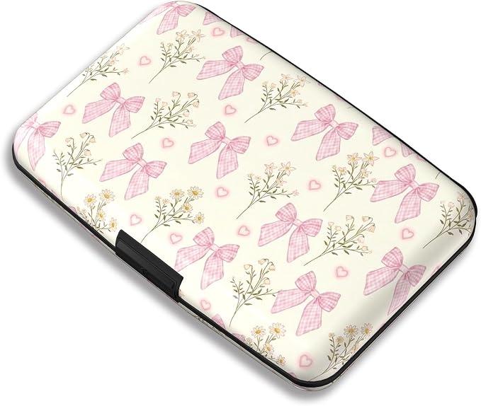 Maicican RFID Blocking Aluminum Credit Card Holder | Slim Metal Wallet for Women & Men, Business Card Case for Travel, Fits Front Pocket, Card holder wallet - pink bow