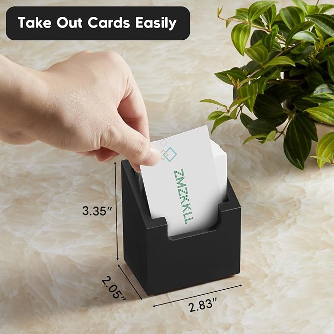 Wood Business Card Holder for Desk - Vertical Business Card Display Stand - Wooden Business Card Organizer for Office Tabletop Desktop, Black