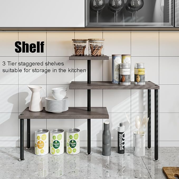 3-Tier Adjustable Countertop Organizer Corner Shelf | Countertop Organizer and Storage Rack for Kitchen, Bathroom, Over Sink, Coffee Bar, Spice Rack, Dresser Table