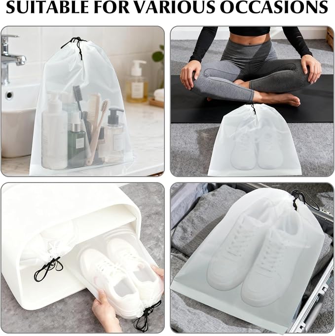 12 Pack Clear Drawstring Travel Shoe Bags, Large Size Transparent Storage Organizer for Men Women