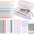 SKYDUE Cute School Supplies 38 PCS, Pencil Case with 12 Pastel Highlighters, 5 Black Gel Pens, Mechanical Pencils, College Essentials Students Stationary Set Purple