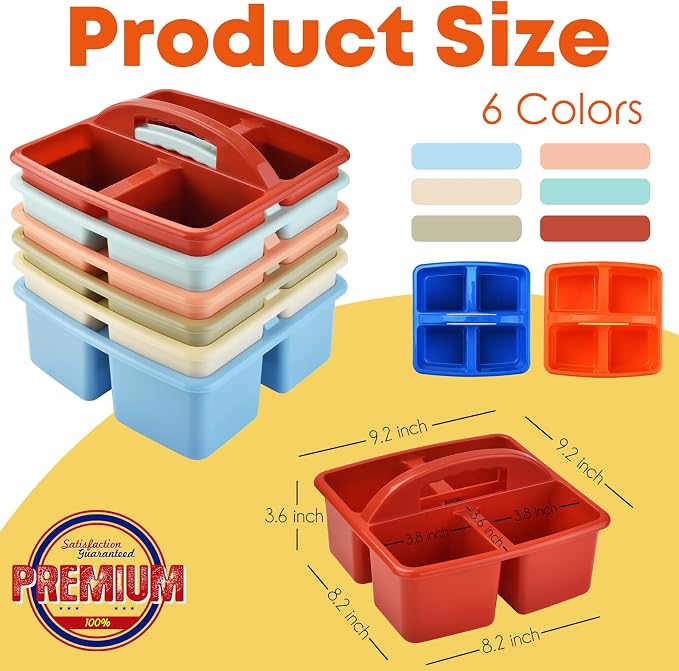 ALINK Plastic Classroom Caddy Organizer with Handle, 6-Pack 4 Compartments | Teacher Supply Storage Caddy for Classroom, Table, Desk, Office, Art Crafts - Macaroon