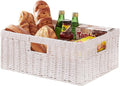 OIAHOMY Wicker Storage Basket, Rectangular Paper Rope Shelf Baskets with Built-in Handles, Woven Decorative Organizer for Pantry, Shelves, Living Room and Bathroom, 1-Pack White
