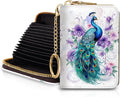 Blusabaca RFID Credit Card Holder Small Women Travel Wallet, Peacock | Removable Keychain, Case with Zipper, Vegan PU Leather, Cash Coin Pocket, Business Accordion Purse, Ladies Female Gift