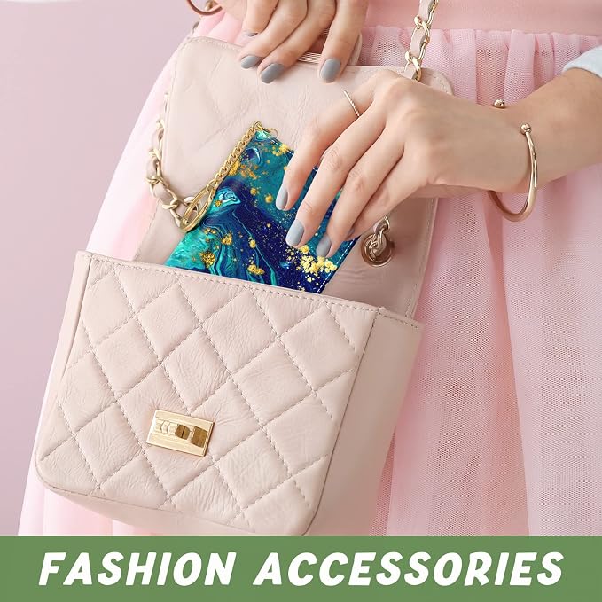 Aiawoxc Credit Card Holder for Women, Small RFID Wallet Slim Leather Card Organizer Case with Zipper and Keychain, Ocean Marble