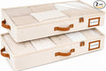 HOMELUX THEORY 2pc Low Profile Under Bed Storage Containers, Thin Under Couch Storage Organizer with Bins & Lids, Underbed Storage Box Ideal for Seasonal Clothes, Blankets, Fabric & Shoes (Ivory)