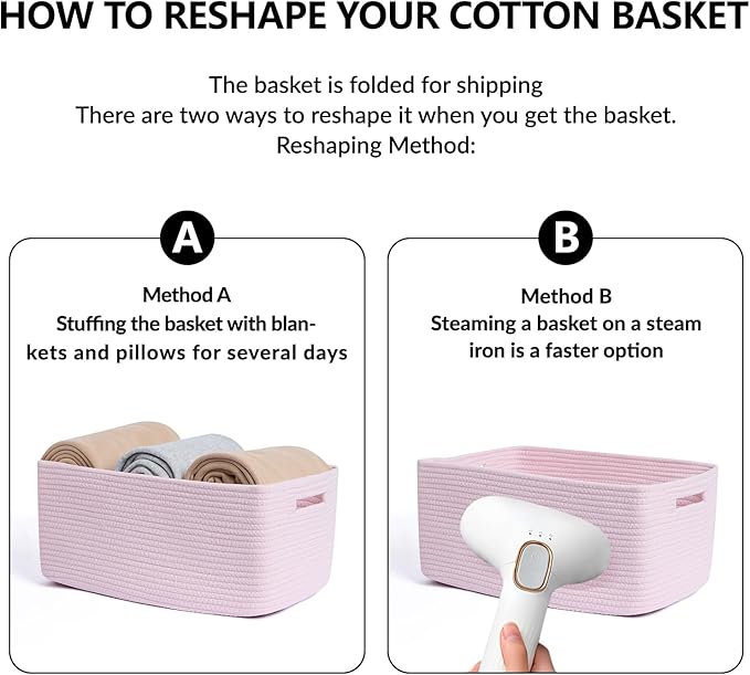 MiniArk Large Storage Baskets for Shelves, 17 x 13 x 7.5” Closet Organizers Bins for Clothes Blanket Towels, Baby Nursery, Toy Baskets Box, Woven Rope Baskets, 2 Packs Light Pink
