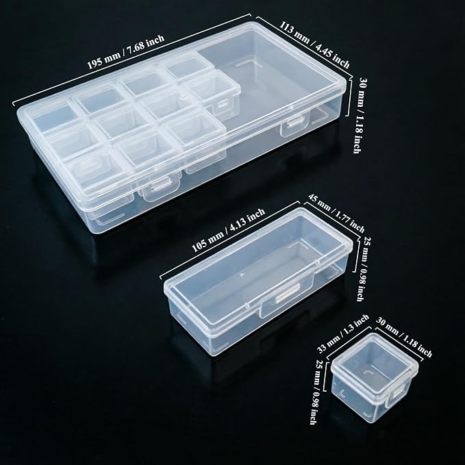 112 Pieces Mixed Sizes Rectangular Empty Mini Clear Plastic Organizer Box | Hinged Lids, For Small Items, Craft Projects, Bead Organizers