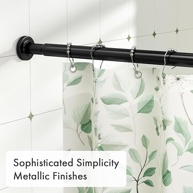 AmazerBath Spring Tension Shower Curtain Rod, 31-46.5 Inches Heavy Duty Shower Rod Rust Proof Bathroom Curtain Rod, Adjustable Shower Tension Rod No Drill Easy Segmented Installation, Black