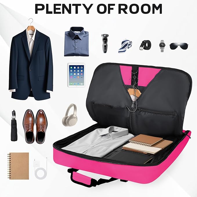Goloni Garment Bag For Men Women Travel & Business,Hanging Clothes & Multiple Compartment,Waterproof Foldable Suit Bag Rose