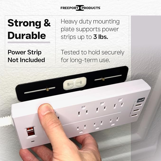 Freeport Power Bar Mount Plate – Self-Adhesive Wall Mount for Power Strips, Perfect for RV, Dorm, Home, and Rentals - White