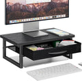 Ekisemio 2-Tier Monitor Stand with Fabric Drawer – Wood and Metal Computer Riser, Desk Organizer for Office, Black