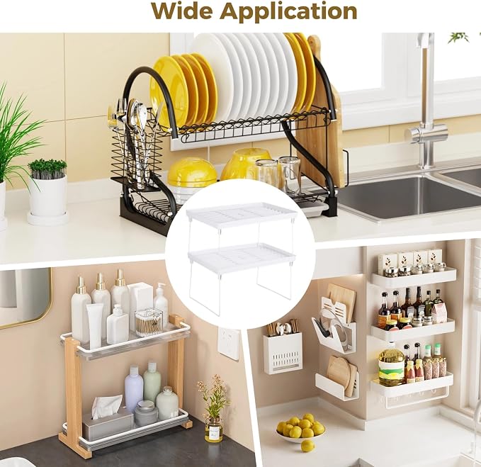 Homaisson 6 PCS Cabinet Storage Shelf Rack, Foldable Cabinet Organizer Shelf, White Stackable Plastic Kitchen Storage shelves Foldable Rack for Kitchen, Fridge, Bathroom