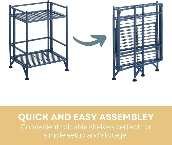 Convenience Concepts Xtra Storage Shelves - 2 Tier Folding Metal Organizer Shelf for Office, Closet, Laundry Room, Garage, Kitchen, Bathroom, & Bedroom, No Tools Assembly, Cobalt Blue
