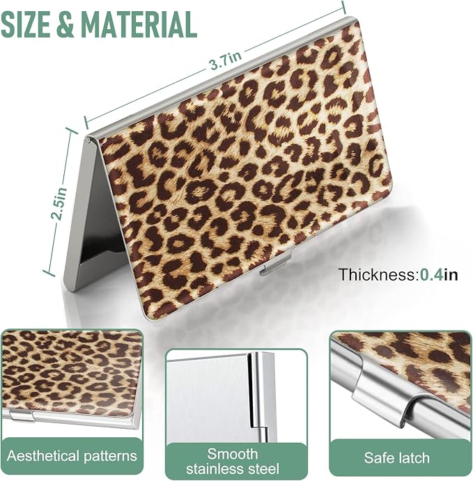Swooflia Business Card Holder Case for Women Men Metal Leopard Slim Pocket Business Card Purse Cute for Realtors Real Estate Agents