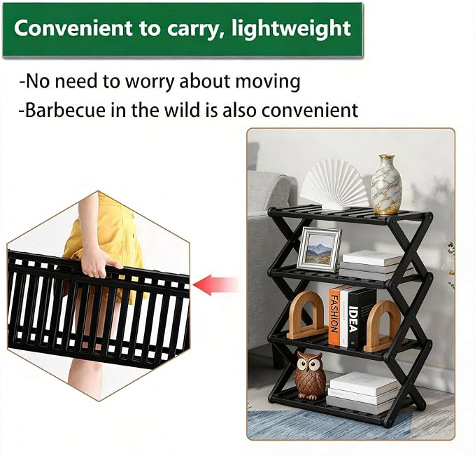 4 Tier Bamboo Shoe Rack Black,Portable Folding Shoe Storage Rack,Without Installation Small Shoe Rack Perfect for Corridors, Drom, Bedrooms and Small Spaces