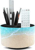Round Leather Art Supply Organizer,Remote Control Holder,360 Degree Rotating,Multi-Functional Pencil Holder,4 Compartments Desktop Stationary Organizer(1-Sandbeach)