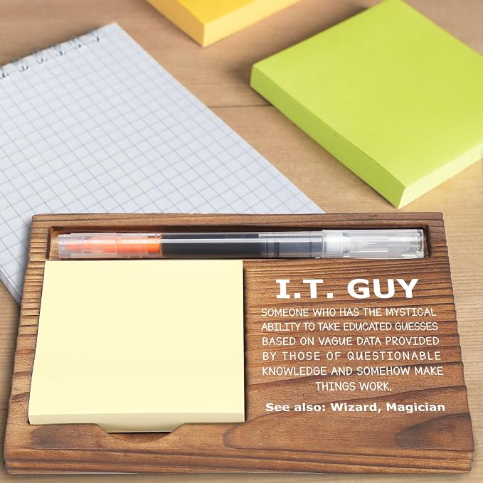 Funny IT Guy Sticky Note Holder, Tech Support Appreciation Gift, Geeky Desk Organizer for IT Professionals, Programmers, Self-Stick Note Pad Holders EDP122