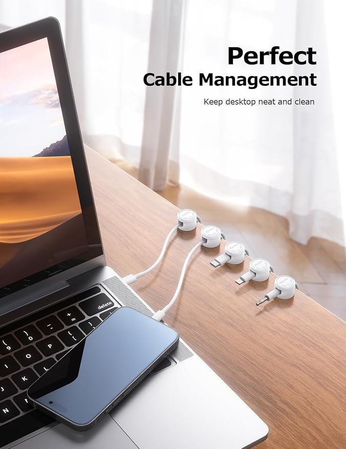 9 Pack Magnetic Cable Clips - Chfeila [Upgraded Twist-Lock] Cord Organizer, [360°Rotating Lid] Cable Management, Adhesive Wire Holder for Home Office Desk Desktop Nightstand Car Table Wall (White)