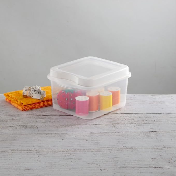 Sterilite FlipTop, Stackable Small Storage Bin with Hinging Lid, Plastic Container to Organize Desk at Home or Office, Clear, 36-Pack | Bin with Hinged Lid, Stackable Multipurpose Organizer for Art & Craft Supplies, Accessories, Photos & CDs, Home or O...