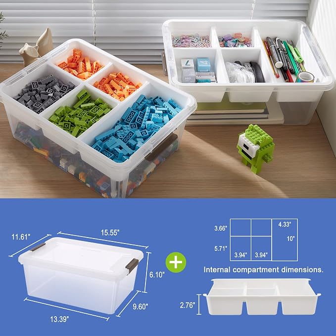MACOPRO 17 QT Plastic Storage Box with Removable Tray, Bins with Lids, 2 Packs Clear Storage Container for Craft Supplies, Beads, Tools, Sewing, and Playdoh Organization(White, 2Pack-17QT)