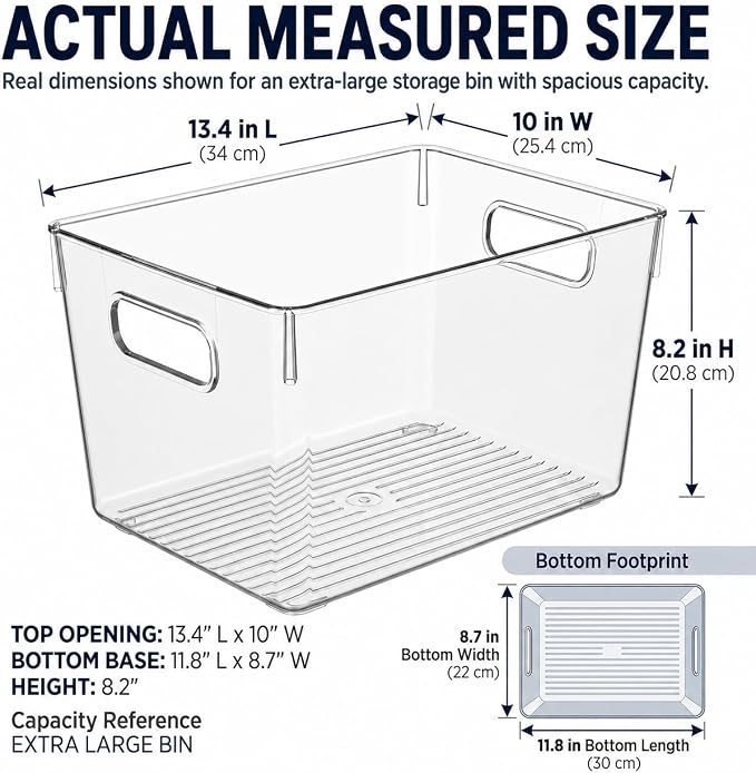 MOONEDGE 8 Pack XL Clear Storage Containers 13x10x8in Plastic Organizers | Clear Bins for Organizing, Organizer Bins with Handles, Garage, Pet Supplies, Linen Storage, Utility Shelf, Cleaning Supplies