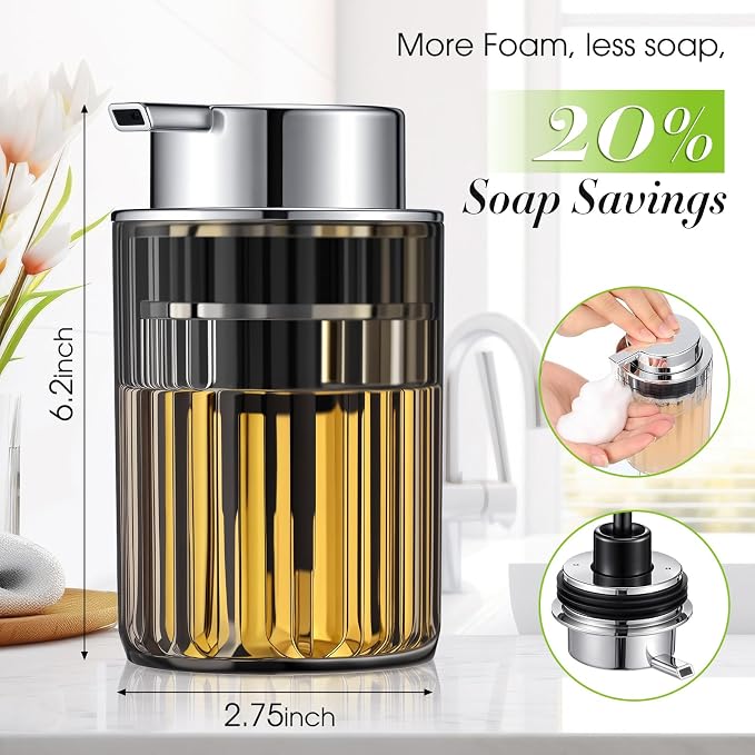 Potchen 2 Pcs Refillable Foaming Hand Soap Dispenser 10 oz Plastic Dispenser Pump Lotion Foaming with Silver Pump for Bathroom Vanities Kitchen(Gray)