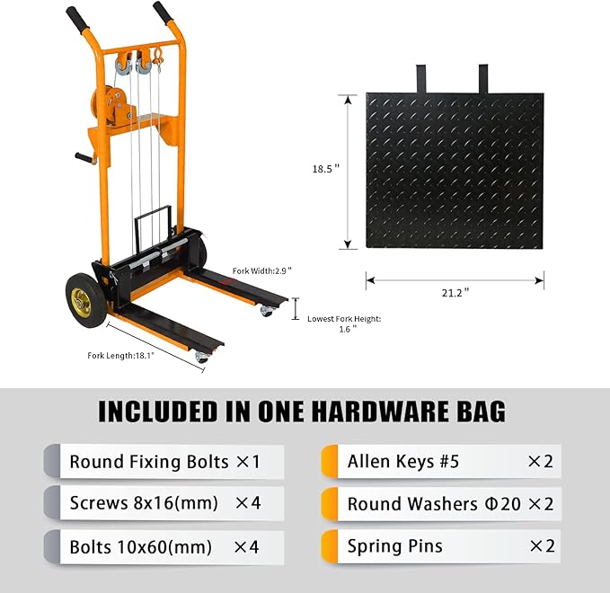 Tory Carrier Material Lift Winch Stacker, 330 lbs Capacity Pallet Stacker, 40.5" Lifting Height, Pallet Truck Dolly, Swivel Casters Lift Table Cart, Forklift with Steel Platform(Yellow)
