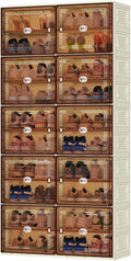 40 Pairs Shoes Storage Cabinet of 3-Step Fast Installation,Plastic Shoe Rack with Clear Magnetic Door for Display，Foldable Shoe Organizer for Entryway, Living Room, Garage (2 Row, 10 Tier)