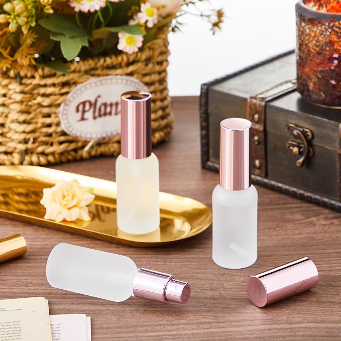Roshtia 30 Pcs Glass Spray Bottle Clear Empty Bottles Small Refillable Reusable Perfume Bottle with Fine Mist Sprayer Pump for Face Body Travel(1 oz,Rose Gold)