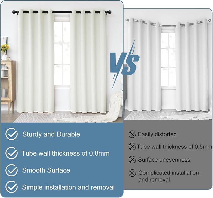 Black Curtain Rods for Windows 28 to 48 Inch,2 Pack 5/8 Inch Diameter Stainless Steel Adjustable Heavy Duty Curtain Rod with Brackets, Easy Installation for Indoor and Outdoor