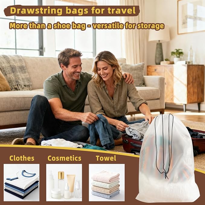 100 Pack Frosted Shoe Bags for Travel, 11.8" x 15.7" Travel Shoe Bags for Storage and Packing, Waterproof Drawstring Shoe Bag for Traveling, Bulk Travel Essentials for Men and Women